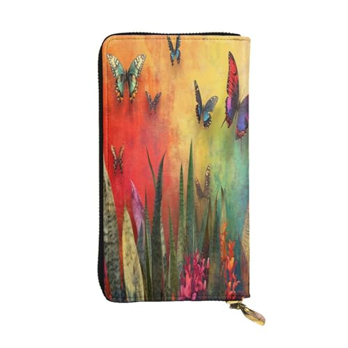 OIBNKCN Bunte Schmetterlinge, Premium-Ledergeldbörse mit Metall-Reißverschluss, mehrere Kartenfächer, Bargeldfächer, ideales Geschenk für Sie oder Ihn von OIBNKCN