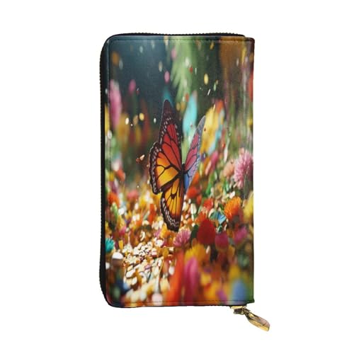 OIBNKCN Bunte Schmetterlinge tanzende Premium-Ledergeldbörse mit Metall-Reißverschluss, mehrere Kartenfächer, Bargeldfächer, ideales Geschenk für Sie oder Ihn von OIBNKCN