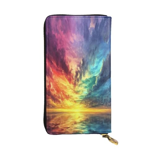 OIBNKCN Bunte Sonnenuntergangs-Geldbörse aus hochwertigem Leder mit Metall-Reißverschluss, mehrere Kartenfächer, Bargeldfächer, ideales Geschenk für Sie oder Ihn von OIBNKCN