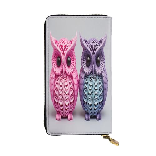 OIBNKCN Bunte gewebte Eule, Premium-Ledergeldbörse mit Metall-Reißverschluss, mehrere Kartenfächer, Bargeldfächer, ideales Geschenk für Sie oder Ihn von OIBNKCN