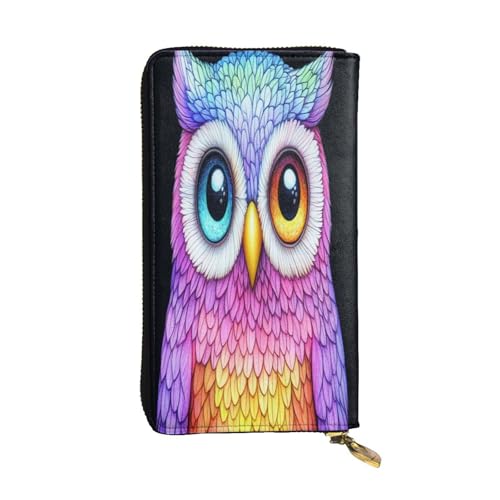 OIBNKCN Bunte süße Eule, Premium-Ledergeldbörse mit Metall-Reißverschluss, mehrere Kartenfächer, Bargeldfächer, ideales Geschenk für Sie oder Ihn von OIBNKCN