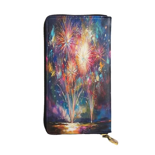 OIBNKCN Buntes Feuerwerk blühendes Premium-Ledergeldbörse mit Metall-Reißverschluss, mehrere Kartenfächer, Bargeldfächer, ideales Geschenk für Sie oder Ihn von OIBNKCN