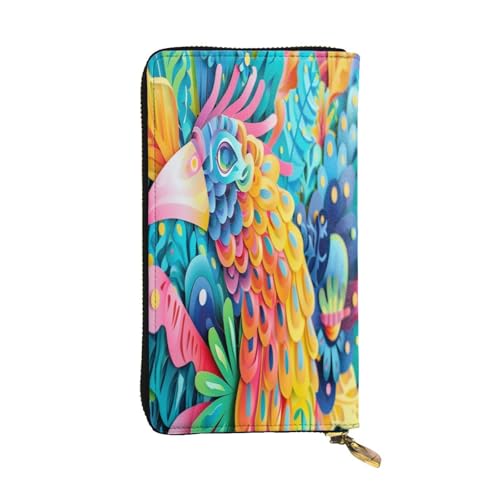 OIBNKCN Buntes Vogelmuster, Premium-Ledergeldbörse mit Metall-Reißverschluss, mehrere Kartenfächer, Bargeldfächer, ideales Geschenk für Sie oder Ihn von OIBNKCN