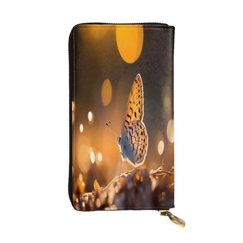 OIBNKCN Butterflies under sunshine Premium-Ledergeldbörse mit Metall-Reißverschluss, mehrere Kartenfächer, Bargeldfächer, ideales Geschenk für Sie oder Ihn von OIBNKCN