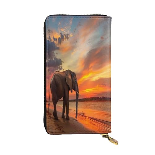 OIBNKCN Die einsame Elefanten-Premium-Ledergeldbörse mit Metall-Reißverschluss, mehrere Kartenfächer und Bargeldfächer, ideales Geschenk für Sie oder Ihn von OIBNKCN