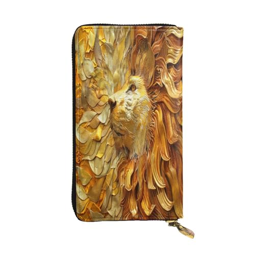OIBNKCN Die goldene afrikanische Löwen-Premium-Ledergeldbörse mit Metall-Reißverschluss, mehrere Kartenfächer und Bargeldfächer, ideales Geschenk für Sie oder Ihn von OIBNKCN