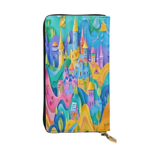 OIBNKCN Dream Castle Premium-Ledergeldbörse mit Metall-Reißverschluss, mehrere Kartenfächer, Bargeldfächer, ideales Geschenk für Sie oder Ihn von OIBNKCN