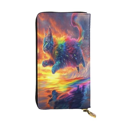 OIBNKCN Dreamy Colorful Kätzchen Premium Leder Geldbörse mit Metall-Reißverschluss, mehrere Kartenfächer Bargeldfächer, ideales Geschenk für Sie oder Ihn von OIBNKCN