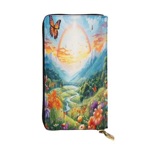 OIBNKCN Dreamy Rainbow Garden Premium-Ledergeldbörse mit Metall-Reißverschluss, mehrere Kartenfächer und Bargeldfächer, ideales Geschenk für Sie oder Ihn von OIBNKCN