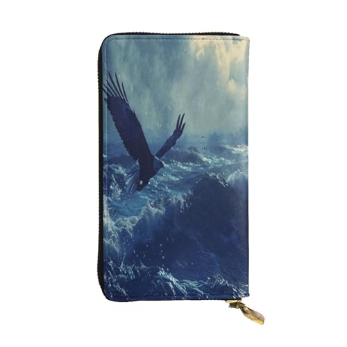 OIBNKCN Eagles Spreading Premium-Ledergeldbörse mit Metall-Reißverschluss, mehrere Kartenfächer, Bargeldfächer, ideales Geschenk für Sie oder Ihn von OIBNKCN