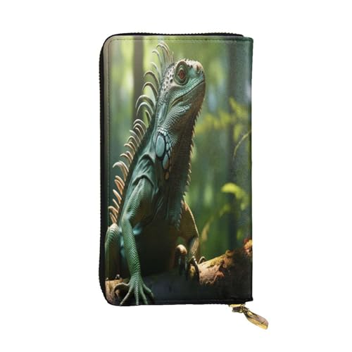 OIBNKCN Focused Green Lizard Premium Ledergeldbörse mit Metall-Reißverschluss, mehrere Kartenfächer, Bargeldfächer, ideales Geschenk für Sie oder Ihn von OIBNKCN