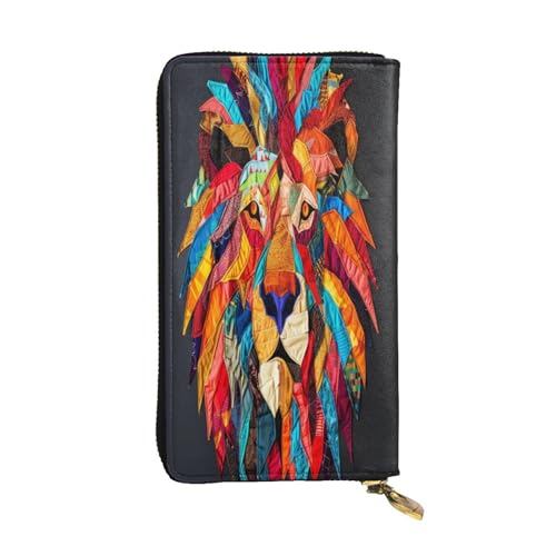 OIBNKCN Geheimnisvolle farbige Löwenkopf-Geldbörse aus hochwertigem Leder mit Metall-Reißverschluss, mehrere Kartenfächer, Bargeldfächer, ideales Geschenk für Sie oder Ihn von OIBNKCN