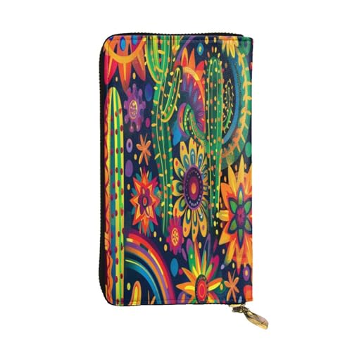 OIBNKCN Geheimnisvolle und abstrakte Kaktus-Premium-Ledergeldbörse mit Metall-Reißverschluss, mehrere Kartenfächer, Bargeldfächer, ideales Geschenk für Sie oder Ihn von OIBNKCN