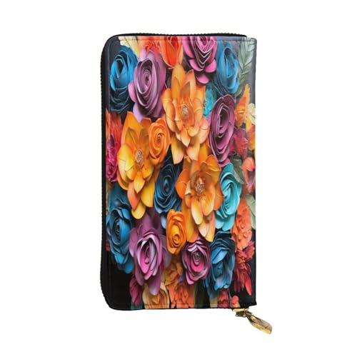 OIBNKCN Geheimnisvoller, bunter Blumenstrauß, Premium-Ledergeldbörse mit Metall-Reißverschluss, mehrere Kartenfächer, Geldfächer, ideales Geschenk für Sie oder Ihn von OIBNKCN