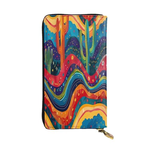 OIBNKCN Geheimnisvolles Kaktus-Wellenmuster, Premium-Ledergeldbörse mit Metall-Reißverschluss, mehrere Kartenfächer, Bargeldfächer, ideales Geschenk für Sie oder Ihn von OIBNKCN