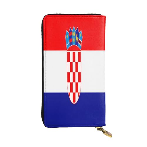 OIBNKCN Geldbörse mit Flagge der Republik Kroatien, Premium-Leder mit Metall-Reißverschluss, mehrere Kartenfächer, Bargeldfächer, ideales Geschenk für Sie oder Ihn von OIBNKCN