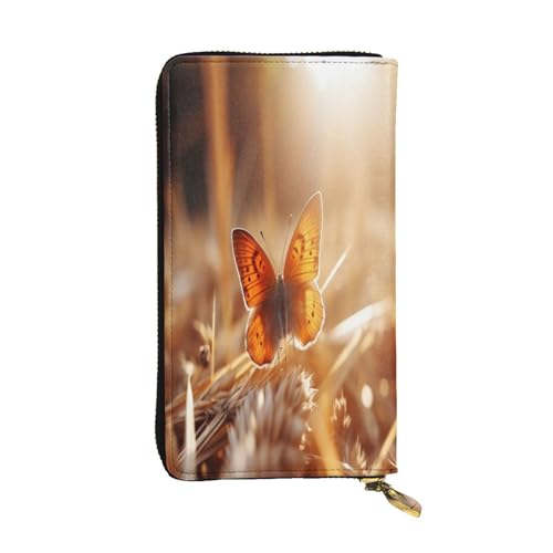 OIBNKCN Geldbörse mit Schmetterlingen auf Weizenohren, Premium-Leder mit Metall-Reißverschluss, mehrere Kartenfächer, Geldfächer, ideales Geschenk für Sie oder Ihn von OIBNKCN