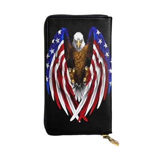 OIBNKCN Geldbörse mit USA-Flagge, Patriotischer Adler, Premium-Leder mit Metall-Reißverschluss, mehrere Kartenfächer, Bargeldfächer, ideales Geschenk für Sie oder Ihn von OIBNKCN