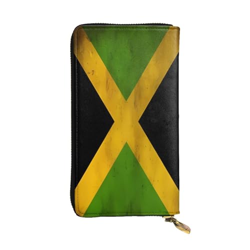 OIBNKCN Geldbörse mit alter jamaikanischer Flagge, Premium-Leder mit Metall-Reißverschluss, mehrere Kartenfächer, Bargeldfächer, ideales Geschenk für Sie oder Ihn von OIBNKCN