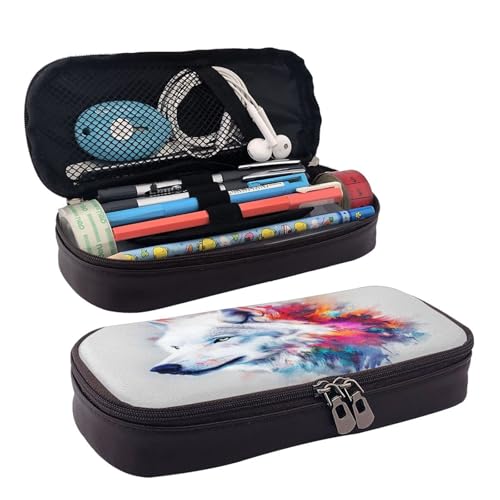 OIBNKCN Gentle Samoyed Dog Ästhetisches Federmäppchen aus hochwertigem PU-Leder, multifunktionale Aufbewahrung für Stifte, Bleistifte und kleines Zubehör von OIBNKCN