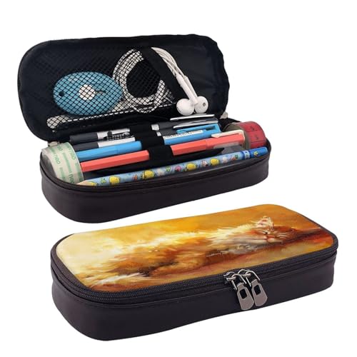 OIBNKCN Golden Kitten Ästhetisches Federmäppchen aus hochwertigem PU-Leder, multifunktionale Aufbewahrung für Stifte, Bleistifte und kleines Zubehör von OIBNKCN