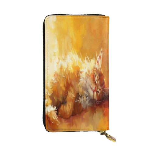 OIBNKCN Golden Kitten Premium-Ledergeldbörse mit Metall-Reißverschluss, mehrere Kartenfächer, Bargeldfächer, ideales Geschenk für Sie oder Ihn von OIBNKCN