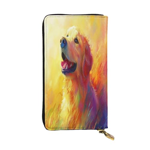 OIBNKCN Golden Retriever Premium-Ledergeldbörse mit Metall-Reißverschluss, mehrere Kartenfächer, Bargeldfächer, ideales Geschenk für Sie oder Ihn von OIBNKCN