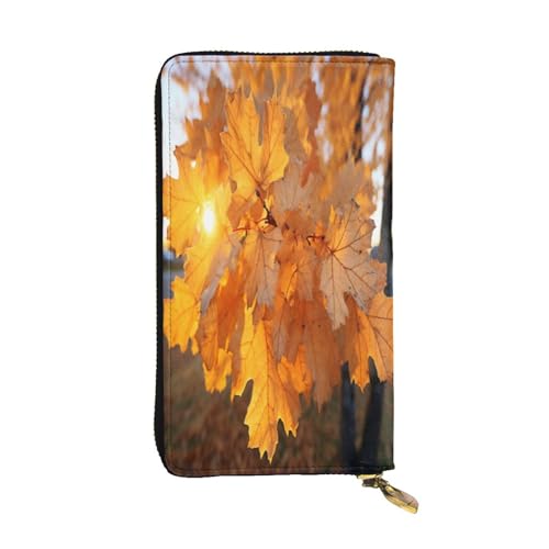 OIBNKCN Goldene Ahornblätter-Geldbörse aus hochwertigem Leder mit Metall-Reißverschluss, mehrere Kartenfächer, Bargeldfächer, ideales Geschenk für Sie oder Ihn von OIBNKCN