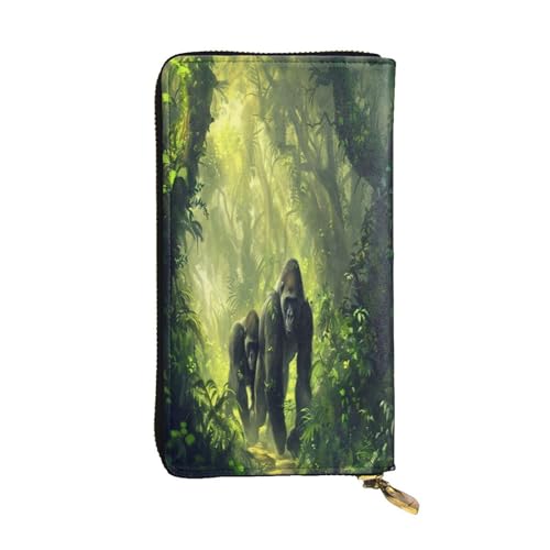 OIBNKCN Gorilla Crossing Premium-Ledergeldbörse mit Metall-Reißverschluss, mehreren Kartenfächern, Geldfächern, ideales Geschenk für Sie oder Ihn von OIBNKCN