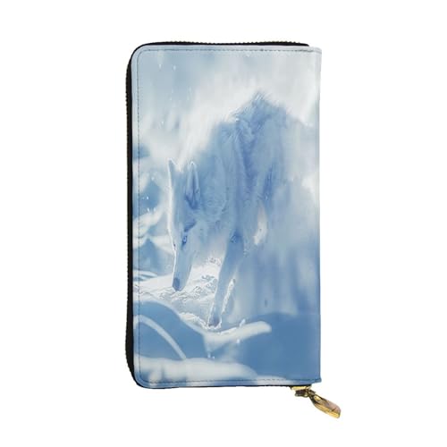 OIBNKCN Heiliger Schneewolf, Premium-Ledergeldbörse mit Metall-Reißverschluss, mehrere Kartenfächer, Bargeldfächer, ideales Geschenk für Sie oder Ihn von OIBNKCN