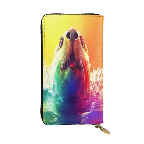 OIBNKCN Honest Coloured Seals Premium-Ledergeldbörse mit Metall-Reißverschluss, mehrere Kartenfächer, Bargeldfächer, ideales Geschenk für Sie oder Ihn von OIBNKCN