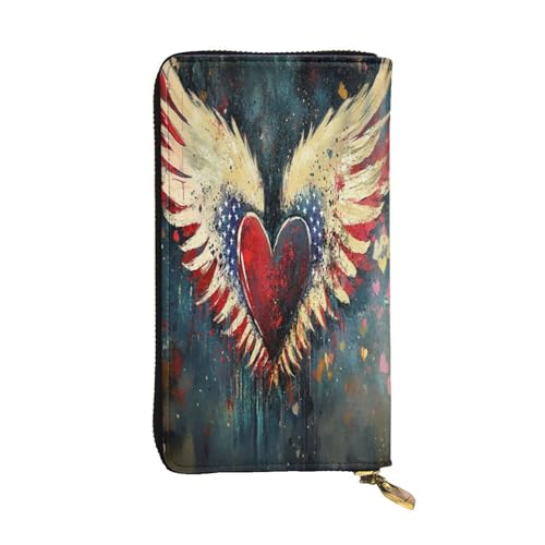 OIBNKCN Love Angel Wings Premium-Ledergeldbörse mit Metall-Reißverschluss, mehrere Kartenfächer, Bargeldfächer, ideales Geschenk für Sie oder Ihn von OIBNKCN