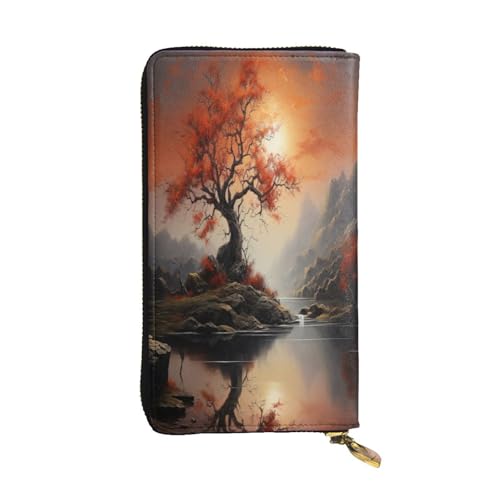 OIBNKCN Maple Leaf Trees Premium-Ledergeldbörse mit Metall-Reißverschluss, mehrere Kartenfächer, Bargeldfächer, ideales Geschenk für Sie oder Ihn von OIBNKCN