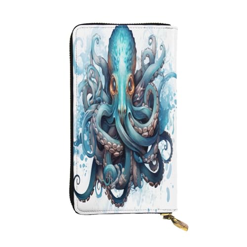 OIBNKCN Mysterious Blue Octopus Premium Ledergeldbörse mit Metall-Reißverschluss, mehrere Kartenfächer, Bargeldfächer, ideales Geschenk für Sie oder Ihn von OIBNKCN