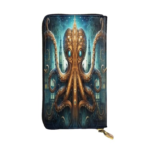 OIBNKCN Mysterious Magic Octopus Premium Ledergeldbörse mit Metall-Reißverschluss, mehrere Kartenfächer, Bargeldfächer, ideales Geschenk für Sie oder Ihn von OIBNKCN