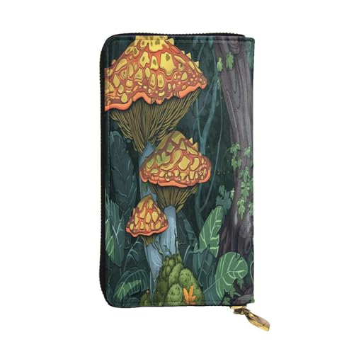 OIBNKCN Mysterious Mushroom Jungle Premium-Ledergeldbörse mit Metall-Reißverschluss, mehrere Kartenfächer, Bargeldfächer, ideales Geschenk für Sie oder Ihn von OIBNKCN