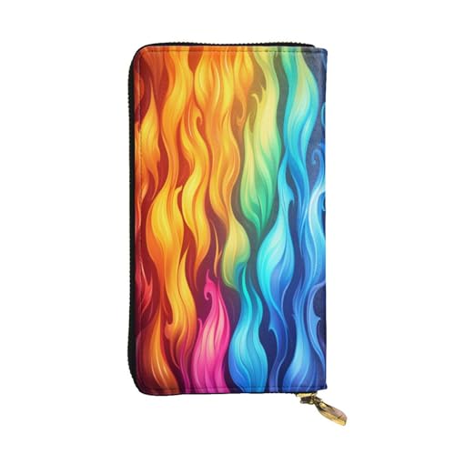 OIBNKCN Mysterious Rainbow Flames Premium Ledergeldbörse mit Metall-Reißverschluss, mehrere Kartenfächer, Bargeldfächer, ideales Geschenk für Sie oder Ihn von OIBNKCN