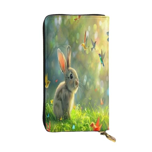 OIBNKCN Naive Little Rabbit Premium-Ledergeldbörse mit Metall-Reißverschluss, mehrere Kartenfächer, Bargeldfächer, ideales Geschenk für Sie oder Ihn von OIBNKCN