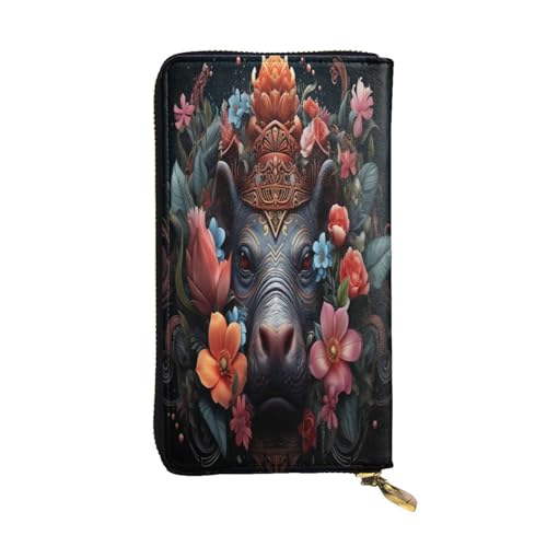 OIBNKCN Premium-Ledergeldbörse mit Nashorn-Umrandung und Metall-Reißverschluss, mehrere Kartenfächer, Bargeldfächer, ideales Geschenk für Sie oder Ihn von OIBNKCN