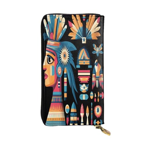 OIBNKCN Premium-Ledergeldbörse mit Patchwork-Federmuster, mit Metall-Reißverschluss, mehrere Kartenfächer, Bargeldfächer, ideales Geschenk für Sie oder Ihn von OIBNKCN