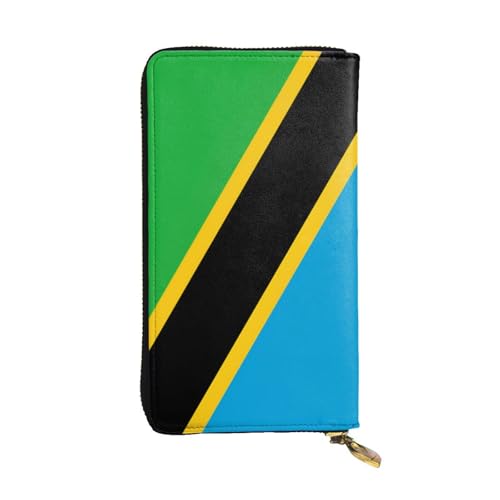 OIBNKCN Premium-Ledergeldbörse mit Tansania-Flagge, mit Metall-Reißverschluss, mehrere Kartenfächer, Bargeldfächer, ideales Geschenk für Sie oder Ihn von OIBNKCN