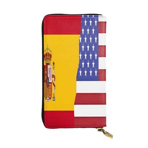 OIBNKCN Premium-Ledergeldbörse mit amerikanischer Spanien-Flagge, mit Metall-Reißverschluss, mehrere Kartenfächer, Bargeldfächer, ideales Geschenk für Sie oder Ihn von OIBNKCN