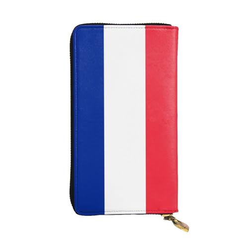 OIBNKCN Premium-Ledergeldbörse mit französischer Flagge, mit Metall-Reißverschluss, mehrere Kartenfächer, Bargeldfächer, ideales Geschenk für Sie oder Ihn von OIBNKCN