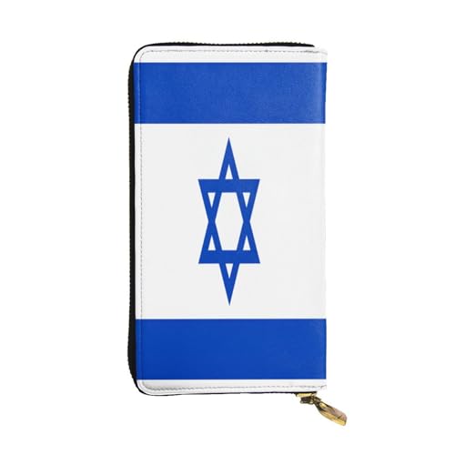 OIBNKCN Premium-Ledergeldbörse mit israelischer Flagge, mit Metall-Reißverschluss, mehrere Kartenfächer, Bargeldfächer, ideales Geschenk für Sie oder Ihn von OIBNKCN