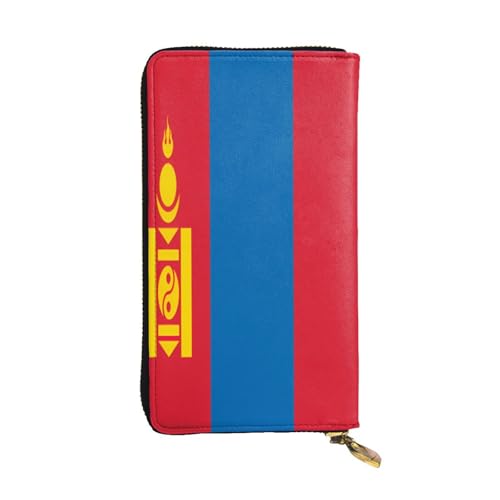 OIBNKCN Premium-Ledergeldbörse mit mongolischer Flagge, mit Metall-Reißverschluss, mehrere Kartenfächer, Bargeldfächer, ideales Geschenk für Sie oder Ihn von OIBNKCN