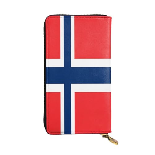OIBNKCN Premium-Ledergeldbörse mit norwegischer Flagge, mit Metall-Reißverschluss, mehrere Kartenfächer, Bargeldfächer, ideales Geschenk für Sie oder Ihn von OIBNKCN