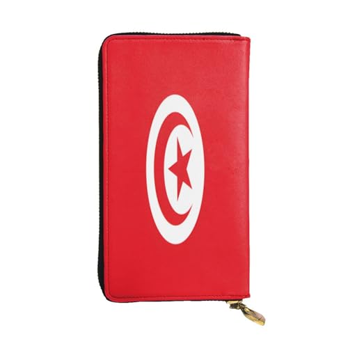 OIBNKCN Premium-Ledergeldbörse mit tunesischer Flagge, mit Metall-Reißverschluss, mehrere Kartenfächer, Bargeldfächer, ideales Geschenk für Sie oder Ihn von OIBNKCN
