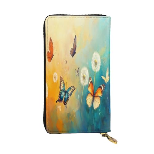 OIBNKCN Pusteblume und Schmetterlinge, Premium-Ledergeldbörse mit Metall-Reißverschluss, mehrere Kartenfächer, Bargeldfächer, ideales Geschenk für Sie oder Ihn von OIBNKCN