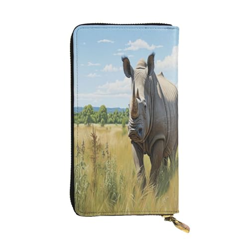 OIBNKCN Rhinos Running Premium-Ledergeldbörse mit Metall-Reißverschluss, mehrere Kartenfächer, Bargeldfächer, ideales Geschenk für Sie oder Ihn von OIBNKCN