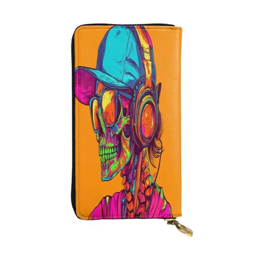 OIBNKCN Rock Skeleton Premium Leder Geldbörse mit Metall-Reißverschluss, mehrere Kartenfächer Bargeldfächer, ideales Geschenk für Sie oder Ihn von OIBNKCN